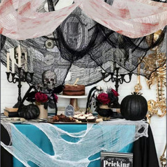 Halloween Creepy Cloth Haunted House Decor 8 Pack (3 Black/3 White/2 Red) 76X30″