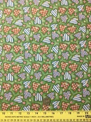Sewing Notion Heart Shape Toss Sewing Quilting Fabric Green Yellow Cotton New
