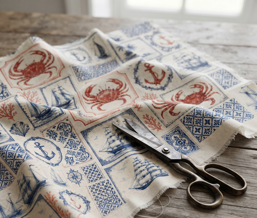 Nautical or coastal Printed Cotton Fabric By The Yard