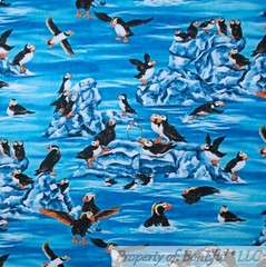 BonEful Fabric FQ Cotton Quilt Aqua Blue Ocean Water Puffin Penguin Scenic Fish