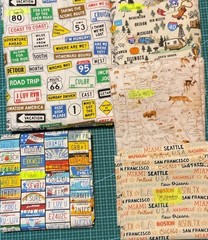 Travel, States, Map Themed Fabric – 5 Different Designs, Over 5 Total Yards