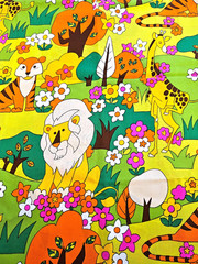 Vibrant Colors Jungle Fabric Substantial Cotton 2 yds x44″ Tiger Lion Giraffe