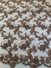 Jayla TAUPE Floral Embroidery with Beads and Sequins on Mesh Lace Fabric by the