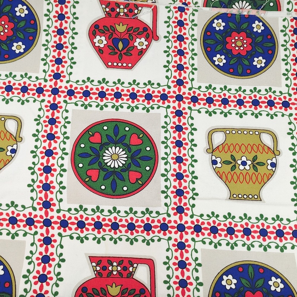 Vintage Pflegeleicht Fabric Dutch/Holland Pitcher and Plate Pattern 2+ Yards