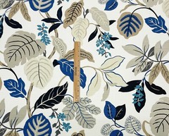 P KAUFMANN MERIDIA PERRI BLUE BROWN LEAF SLUB DUCK COTTON FABRIC BY YARD 54″W