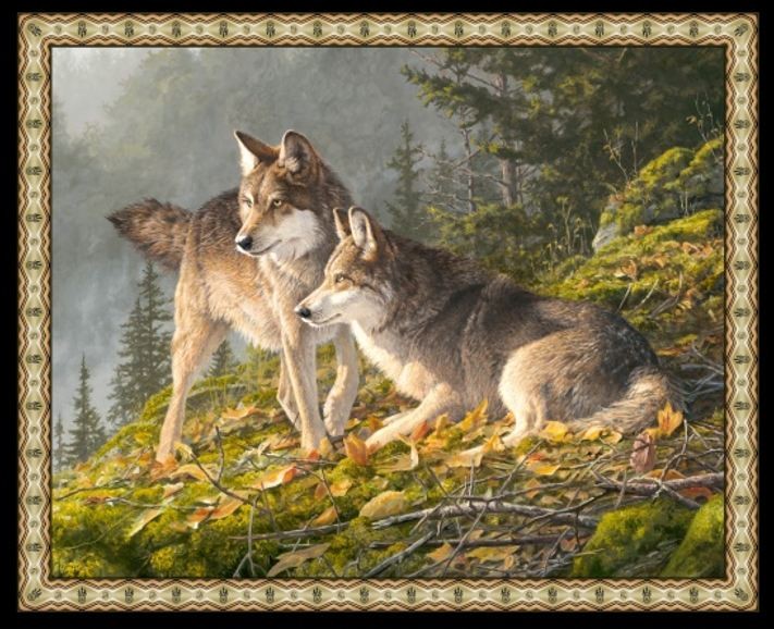 36″ X 44″ Panel Companions Wolves Wolf Forests Woods Black Cotton Fabric D471.69
