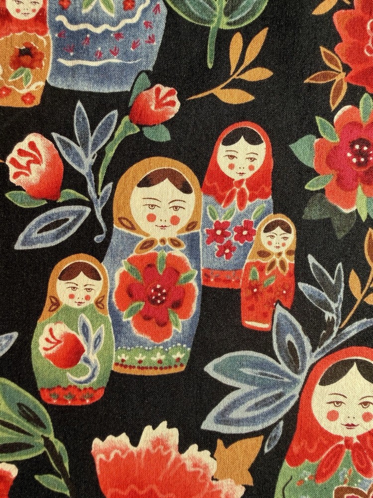 MATRYOSHKA DOLLS fabric Alexander Henry Vintage OOP Black Red Nesting 39×43 RARE