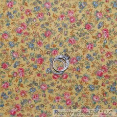 BonEful Fabric FQ Cotton Quilt VTG Yellow Pink Blue Green Antique Rose Flower S