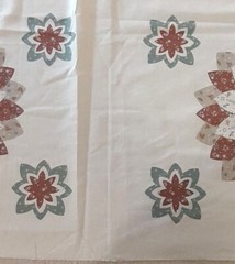 Vtg. Fabric *Cheater Quilt Top 72″L X 61″ W *Tan/Green Floral Medallions