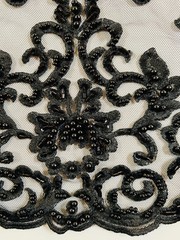 Helena-B BLACK Embroidered Damask Pattern with Faux Pearls and Beads on Mesh La