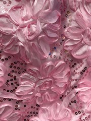 Allie LIGHT PINK 3D Floral Polyester Satin Rosette with Sequins Fabric by the Y