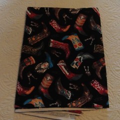 WESTERN COWGIRL COWBOY BOOTS SPURS BLACK COTTON FABRIC 42 x 30 inches