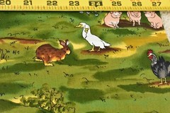 By 1/2 Yd, Colorful Farm Scenes on Green Quilt Cotton, Alexander Henry, P508