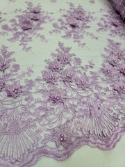 Lavender 3D Floral Embroidered Lace Fabric – Perfect for Quinceañera Dresses