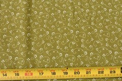By 1/2 Yd, White Flowers & Scrolls on Olive-Green Quilt Cotton, P8455