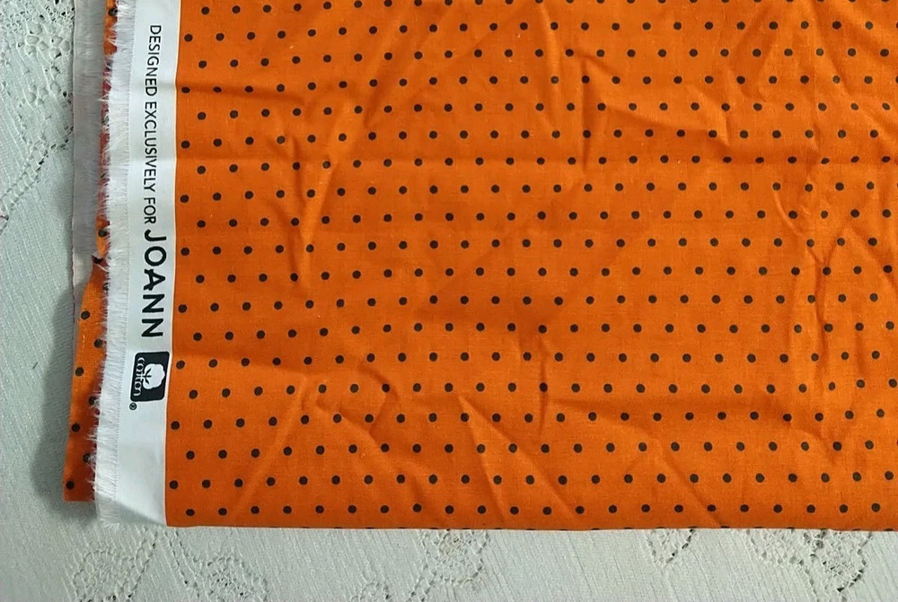 REMNANT Orange w/ Black Polka Dots JoAnn Fabric Geometric Halloween Cotton 7×22″
