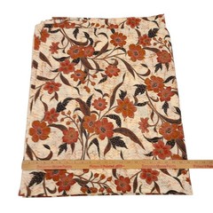 Vintage Indonesian Batik Floral Cotton Fabric 3/4 Yard Brown Orange Boho Quilt