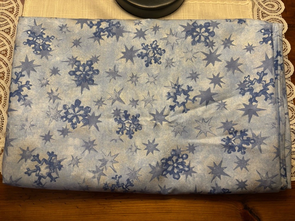 Blue Star Snowflake Design Fabric “NOEL” Made For Jo-Ann Stores 3 Yards 45 Wide