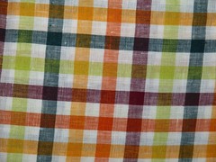 Linen Fabric; cheery bright check pattern, multi-color; 57″ wide; many uses!