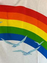 Rainbow w/ Seagulls Birds Fabric Panel Wall Hanging White Background 44″ x 54″