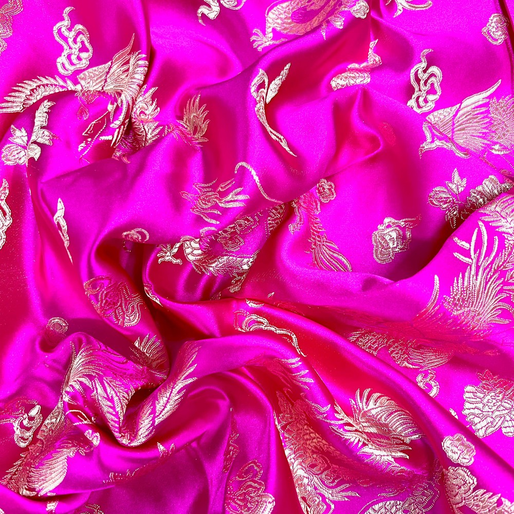 Arisa HOT PINK Gold Dragon Brocade Chinese Satin Fabric for Cheongsam/Qipao, Ap