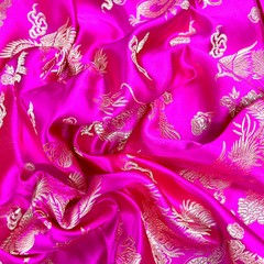 Arisa HOT PINK Gold Dragon Brocade Chinese Satin Fabric for Cheongsam/Qipao, Ap