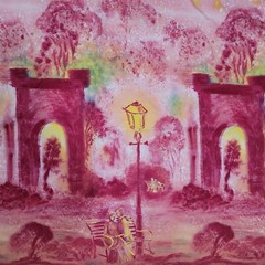 Victorian Lovers in the Park Vibrant Fabric Art Panel Wall Hanging Table Cover
