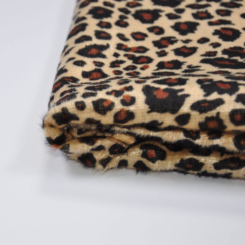 Leopard Print Velboa Short Fur Pile Polyester Upholstery Fabric 1 Yd Wide