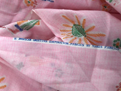 Vtg 1.25 Yd 44WX46L Pink Girls Flowers Stitched Cotton Quilt FABRIC Holly Hobby