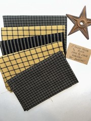 5 GOLDEN YELLOW and BLACK Check and Stripe 100% Cotton Homespun Fat Quarters