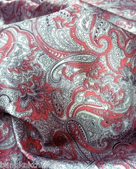 Paisley Print NON-STATIC Viscose Satin Feel Material Fabric BTY – Burgundy Ivory