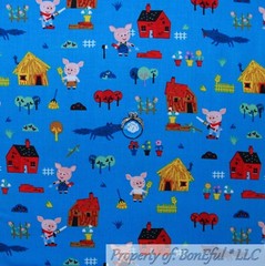 BonEful FABRIC FQ Cotton Quilt Aqua Blue Water Pink Little Sea Horse Fish Stripe