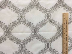 Fabric Beige Linen Leaf Leaves Diamond Stripe Plant Tan Embroidered 58″ Long