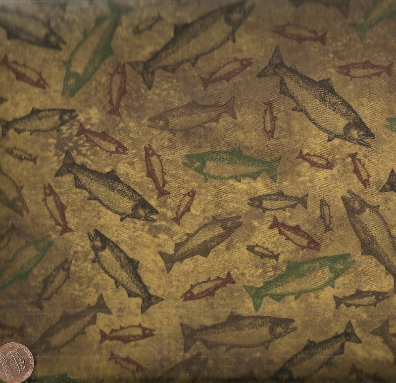 Elk Mountain fish toss dark caramel fabric fabric