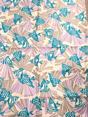 Vintage Hi Fashion Fabrics Angelfish Fan Cotton Fabric 3.19yds 115×44