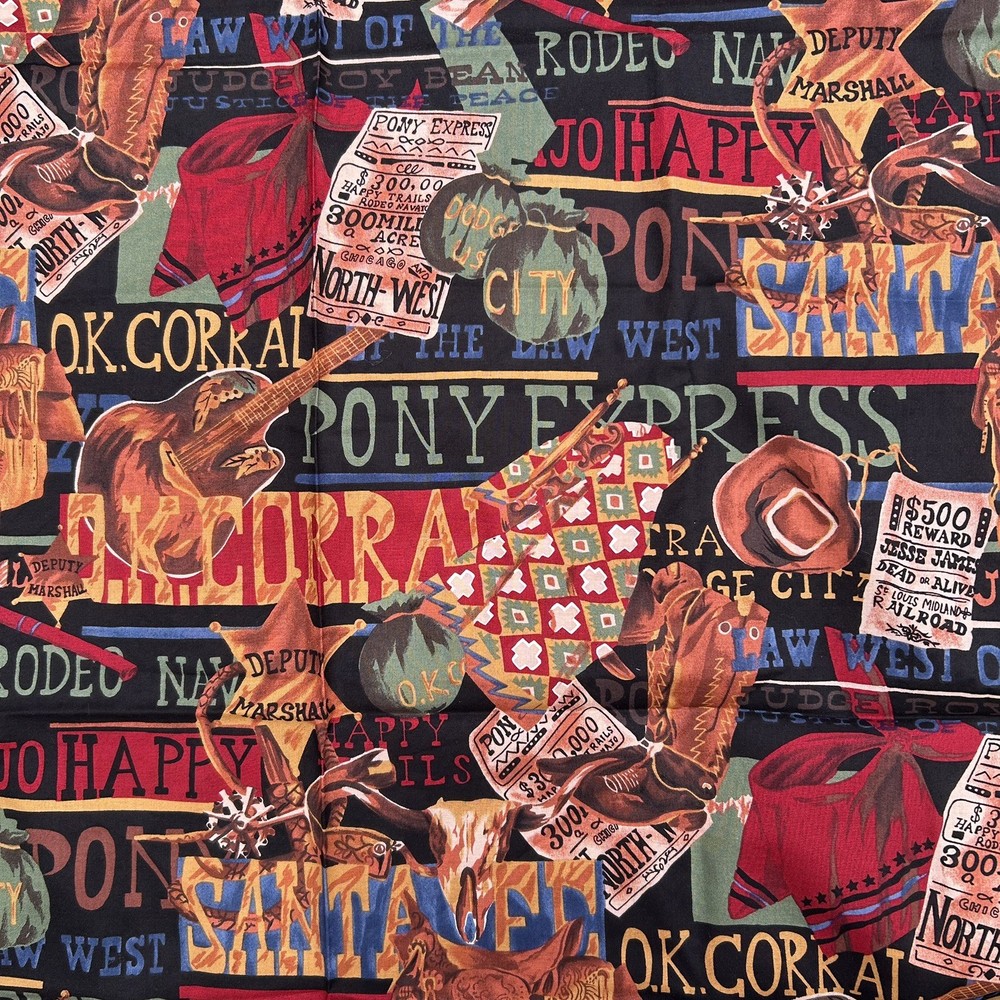 Vtg Hoffman International Fabrics High Noon Western Cowboy Cotton Fabric 1.38 Yd