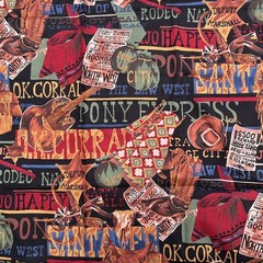 Vtg Hoffman International Fabrics High Noon Western Cowboy Cotton Fabric 1.38 Yd