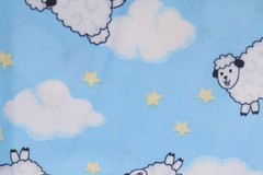 108″L x 44″W Jaftex Fabric White Puffy Sheep on Blue Stars Clouds Soft Blend