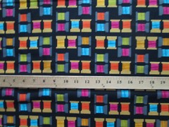 THREAD SPOOLS OF THREAD BRIGHT COLORS BLACK COTTON FABRIC FQ
