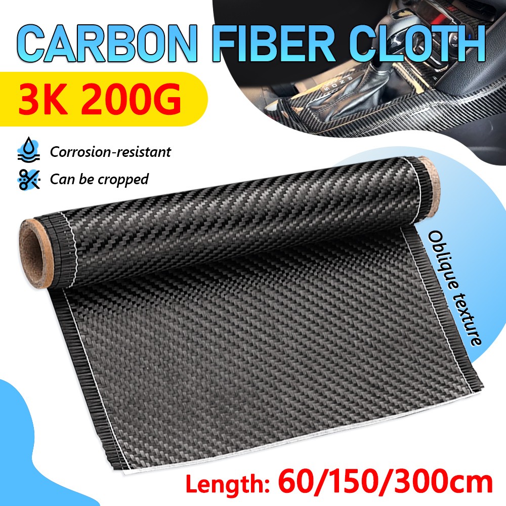 8” x 5/10 FT Real Carbon Fiber Fabric Cloth Roll 3k 200gsm Twill Weave Black