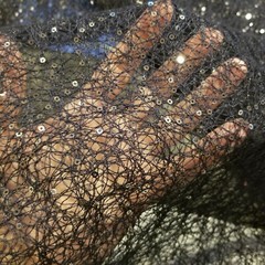 Navy Blue Sequined Lace – So Gorgeous! Black Steel Sequins on Navy