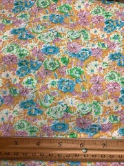 Cotton Fabric 2 Yards & 7” X 45” Gold Blue Green Lavender White Allover Floral
