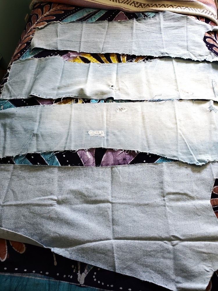 Recyled Denim Blue Jean Scraps 9 Leg Panels For Quilting Sewing DIY Crafts