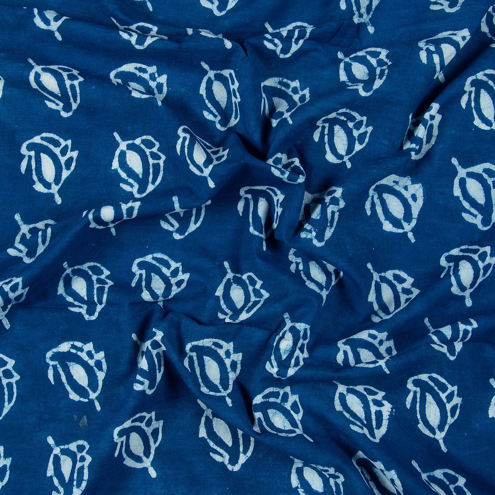 Handcrafted Indigo Cotton Fabric – 2.5 Yards Block Print for Dressmaking & Craft