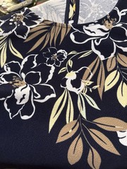 Floral Synthetic Quilting Fabric Black White Tan Yellow Leaves Flowers
