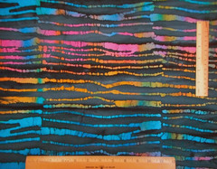 Batik Fabric By Half-Yard Pink Aqua Orange Green on Dk Aqua Hoffman Cotton #54