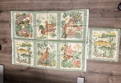 Cyrus Clark Wildlife Vtg Fabric Chintz 7 Panels Animal Frog Raccoon Fish 26.5×38