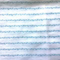 White fqbric with tiny blue flower stripes 24″ x 29″ $4