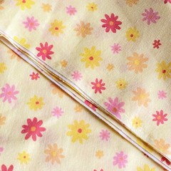 2.5 YD Soft Yellow Pink Novelty Floral Fabric Cotton