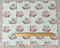 Vintage Victorian Girls Fabric Pink Tea Roses Stripes 22”W x 17”L Cottagecore